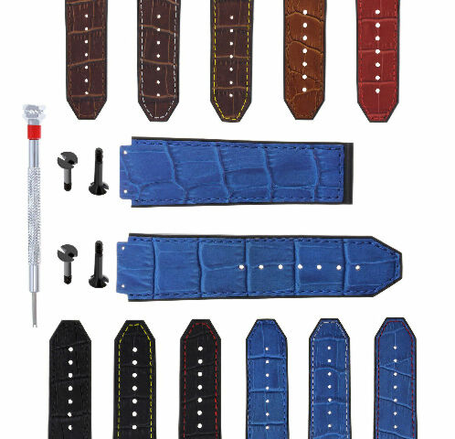 24MM ALLIGATOR LEATHER RUBBER WATCH BAND STRAP 4 BLK SCREWS & DRIVER FOR HUBLOT
