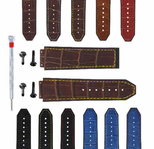 24MM ALLIGATOR LEATHER RUBBER WATCH BAND STRAP 4 BLK SCREWS & DRIVER FOR HUBLOT