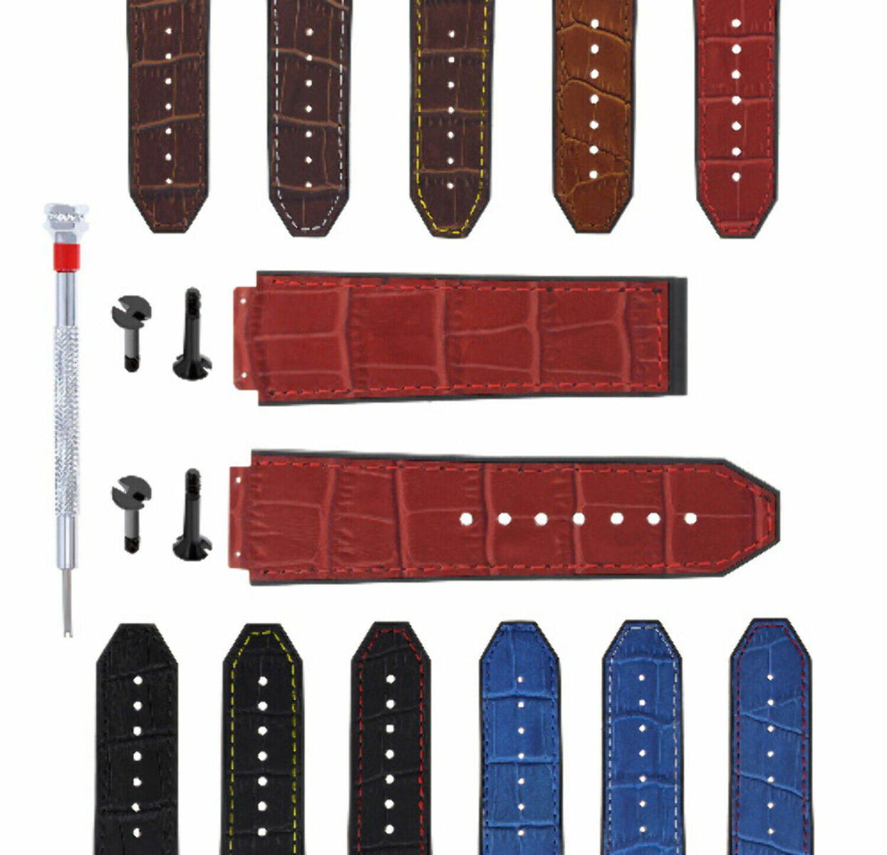 24MM ALLIGATOR LEATHER RUBBER BAND STRAP FOR HUBLOT BIG BANG 4 BK SCREW S/DRIVER