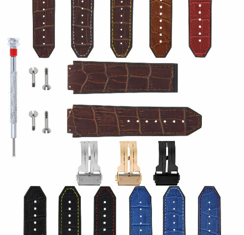 24MM Alligator Leather Rubber Band Strap for Hublot Bang Clasp 4 Screw S/driver - Watch Strap Bracelet