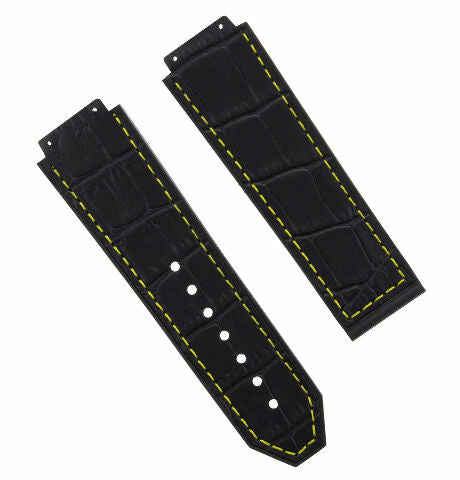 24MM ALLIGATOR LEATHER RUBBER BAND STRAP FOR HUBLOT BANG CLASP 4 SCREW S/DRIVER - Bracelet Band
