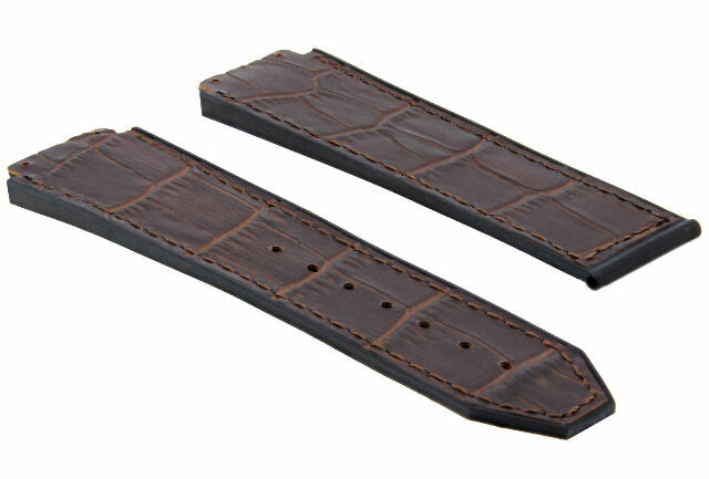 24MM ALLIGATOR LEATHER RUBBER BAND STRAP FOR HUBLOT BANG CLASP 4 SCREW S/DRIVER