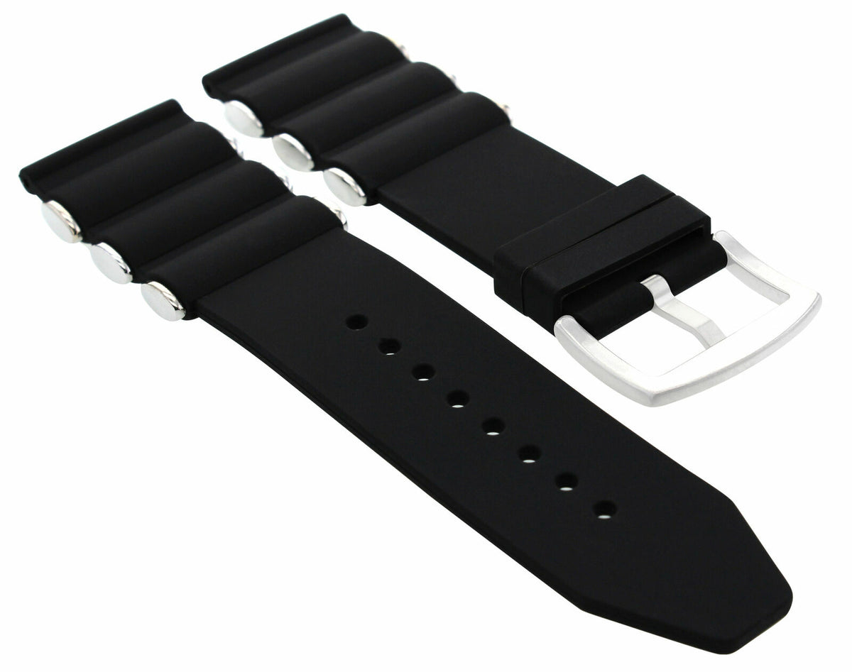 22MM - 24MM - 26MM SILICONE RUBBER DIVER WATCH BAND STRAP FOR INVICTA WATCH, Black/Steel, front view