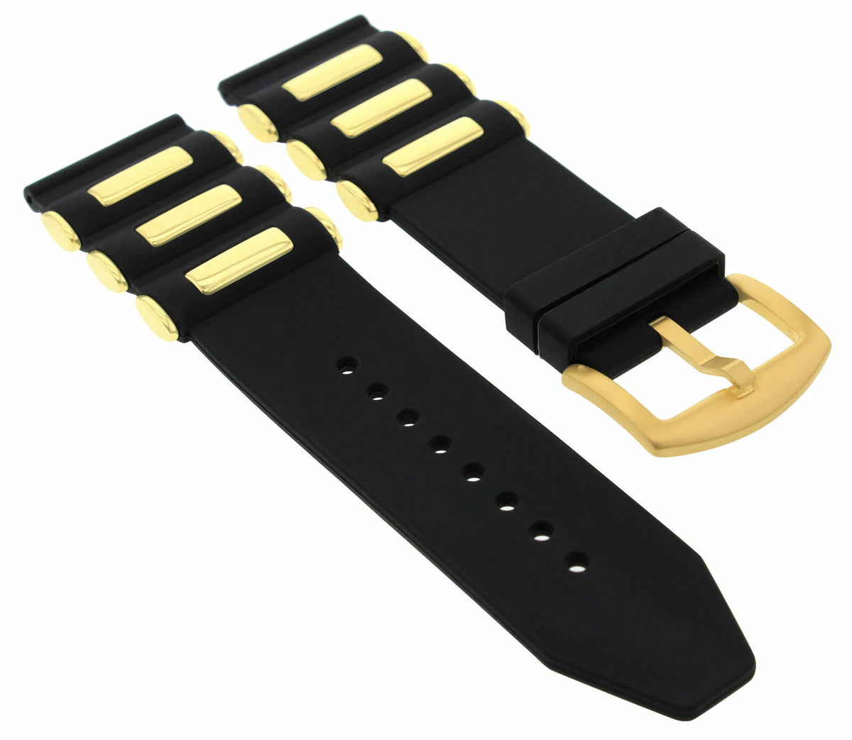 22MM - 24MM - 26MM SILICONE RUBBER DIVER WATCH BAND STRAP FOR INVICTA WATCH, Black/Gold
