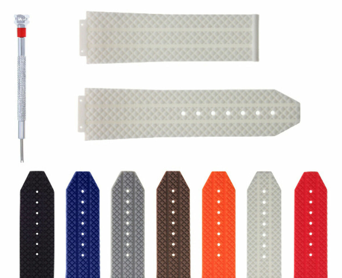 24-25MM RUBBER WATCH BAND FOR HUBLOT BIG BANG 44-44.5-45MM CERAMIC + SCREWDRIVER, White