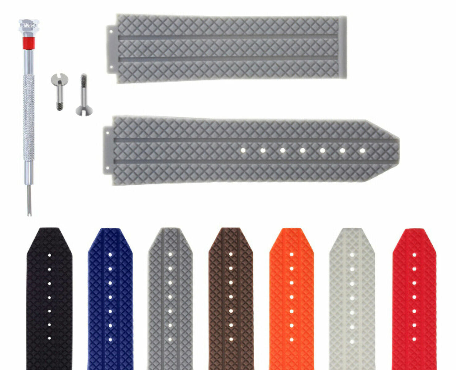 24-25MM RUBBER WATCH STRAP BAND FOR HUBLOT BIG BANG CERAMIC 2 SCREW SCREWDRIVER