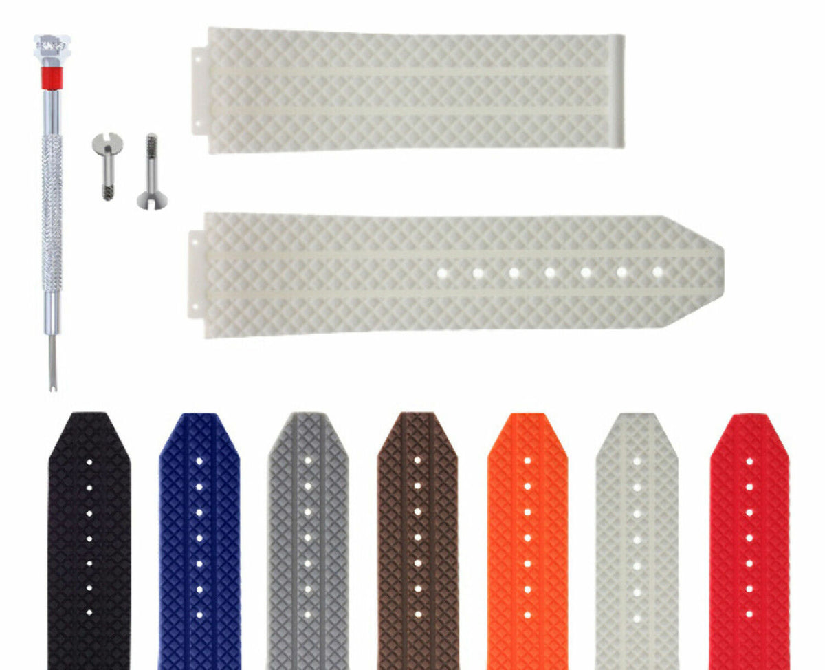 24-25MM RUBBER WATCH STRAP BAND FOR HUBLOT BIG BANG CERAMIC 2 SCREW SCREWDRIVER, White