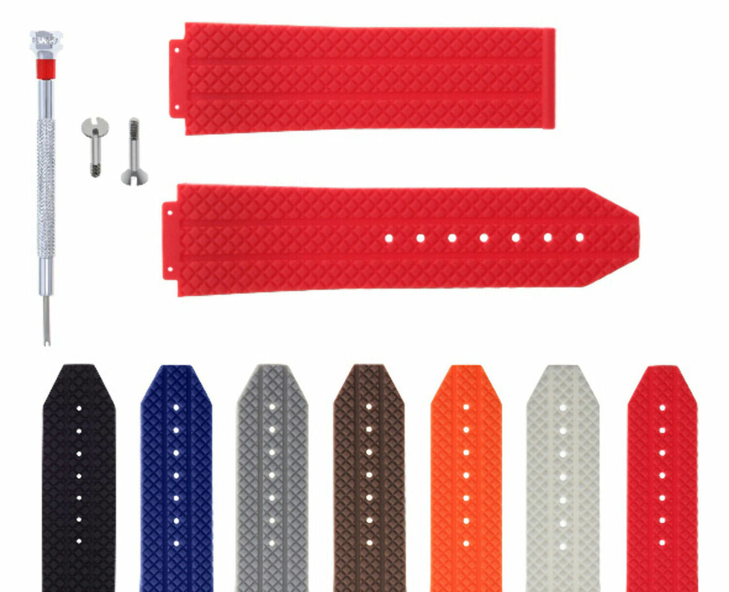 24-25MM RUBBER WATCH STRAP BAND FOR HUBLOT BIG BANG CERAMIC 2 SCREW SCREWDRIVER