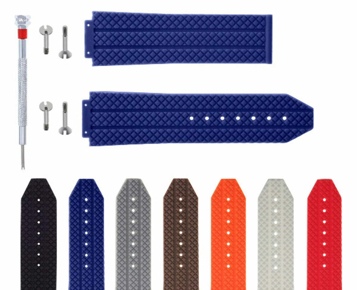 24-25MM RUBBER WATCH STRAP BAND FOR HUBLOT BIG BANG 4 SCREW SCREWDRIVER, Blue