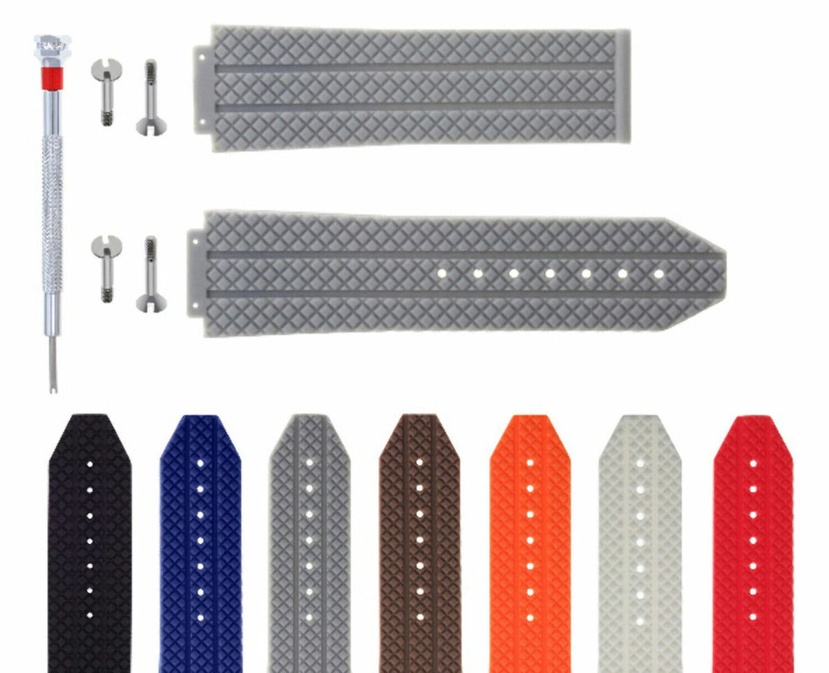 24-25MM RUBBER WATCH STRAP BAND FOR HUBLOT BIG BANG 4 SCREW SCREWDRIVER, Grey