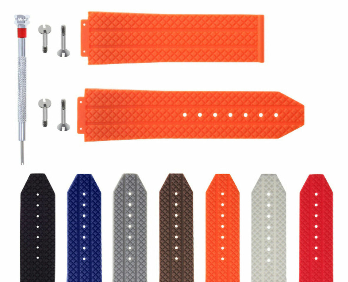 24-25MM RUBBER WATCH STRAP BAND FOR HUBLOT BIG BANG 4 SCREW SCREWDRIVER, Orange