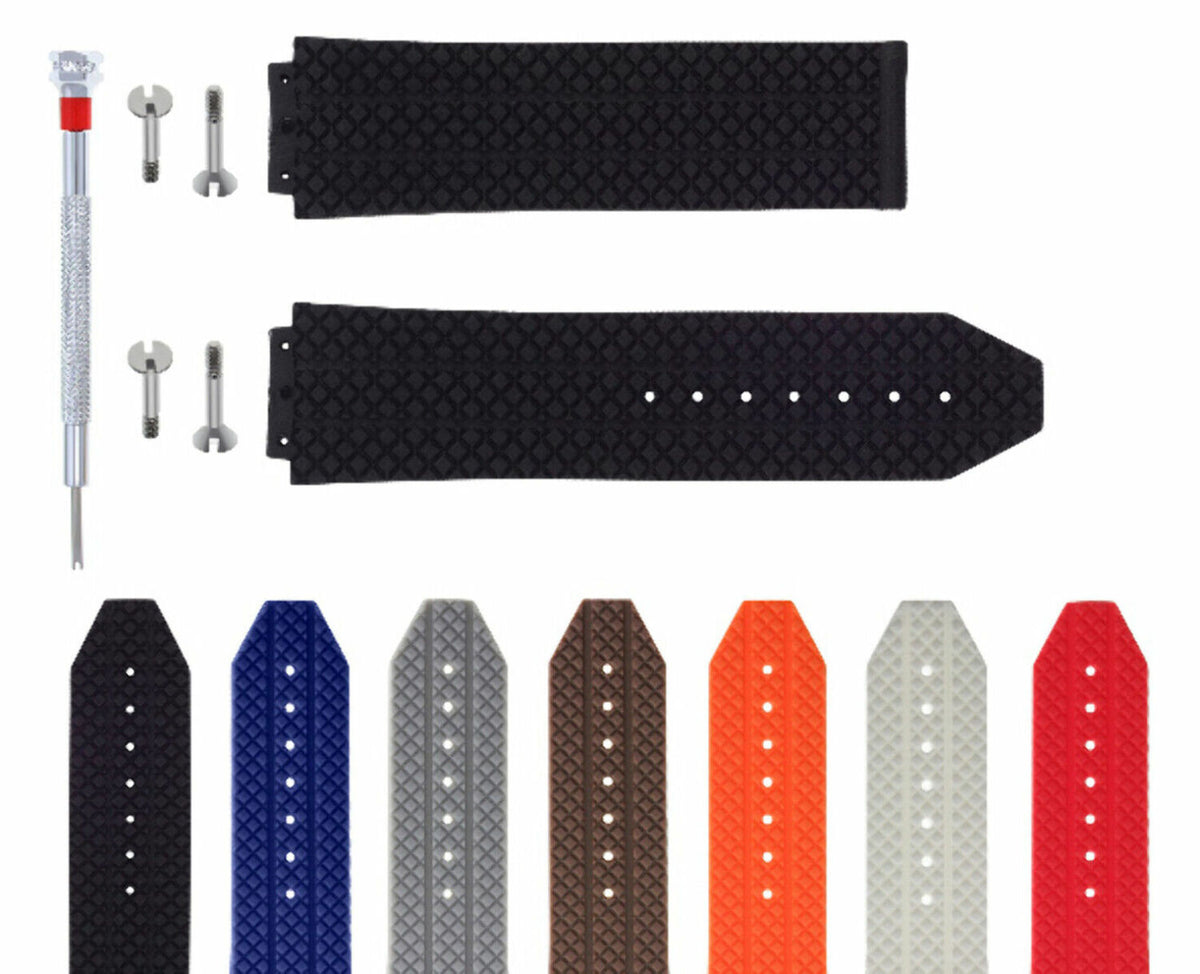 24-25MM RUBBER WATCH STRAP BAND FOR HUBLOT BIG BANG 4 SCREW SCREWDRIVER, Black, underside view