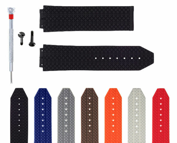 24MM-25MM RUBBER WATCH BAND STRAP WITH 2 BLACK SCREWS AND DRIVER FOR HUBLOT