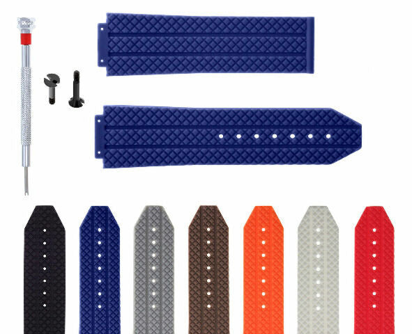 24MM-25MM RUBBER WATCH BAND STRAP WITH 2 BLACK SCREWS AND DRIVER FOR HUBLOT