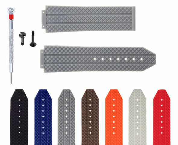 24MM-25MM RUBBER WATCH BAND STRAP WITH 2 BLACK SCREWS AND DRIVER FOR HUBLOT