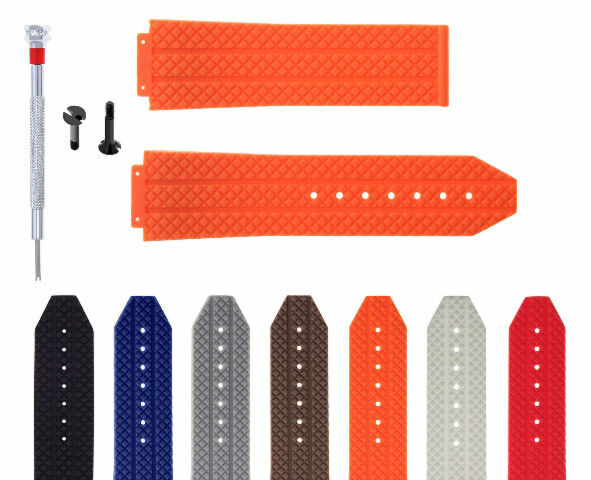 24MM-25MM RUBBER WATCH BAND STRAP WITH 2 BLACK SCREWS AND DRIVER FOR HUBLOT
