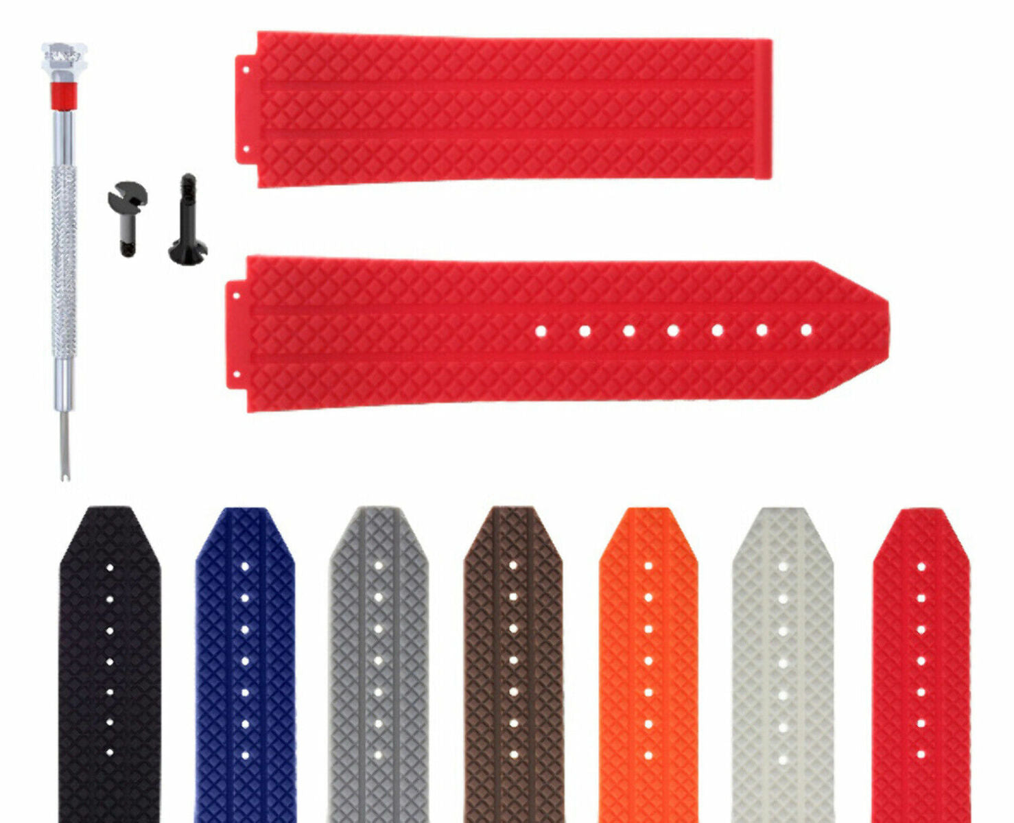 24-25MM RUBBER WATCH STRAP BAND FOR HUBLOT BANG CERAMIC 2 BK SCREW + SCREWDRIVER