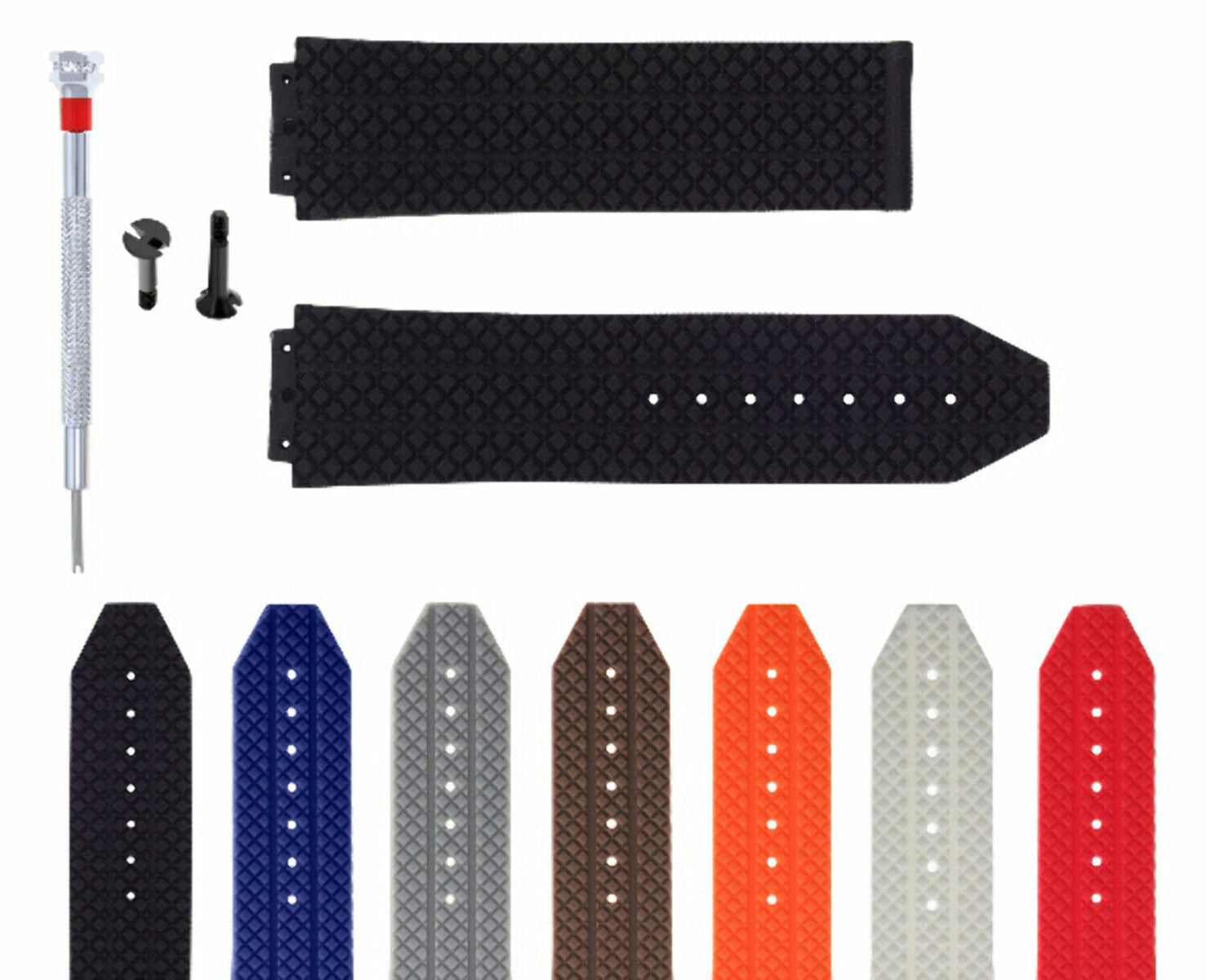 24-25MM RUBBER WATCH STRAP BAND FOR HUBLOT BANG CERAMIC 2 BK SCREW + SCREWDRIVER