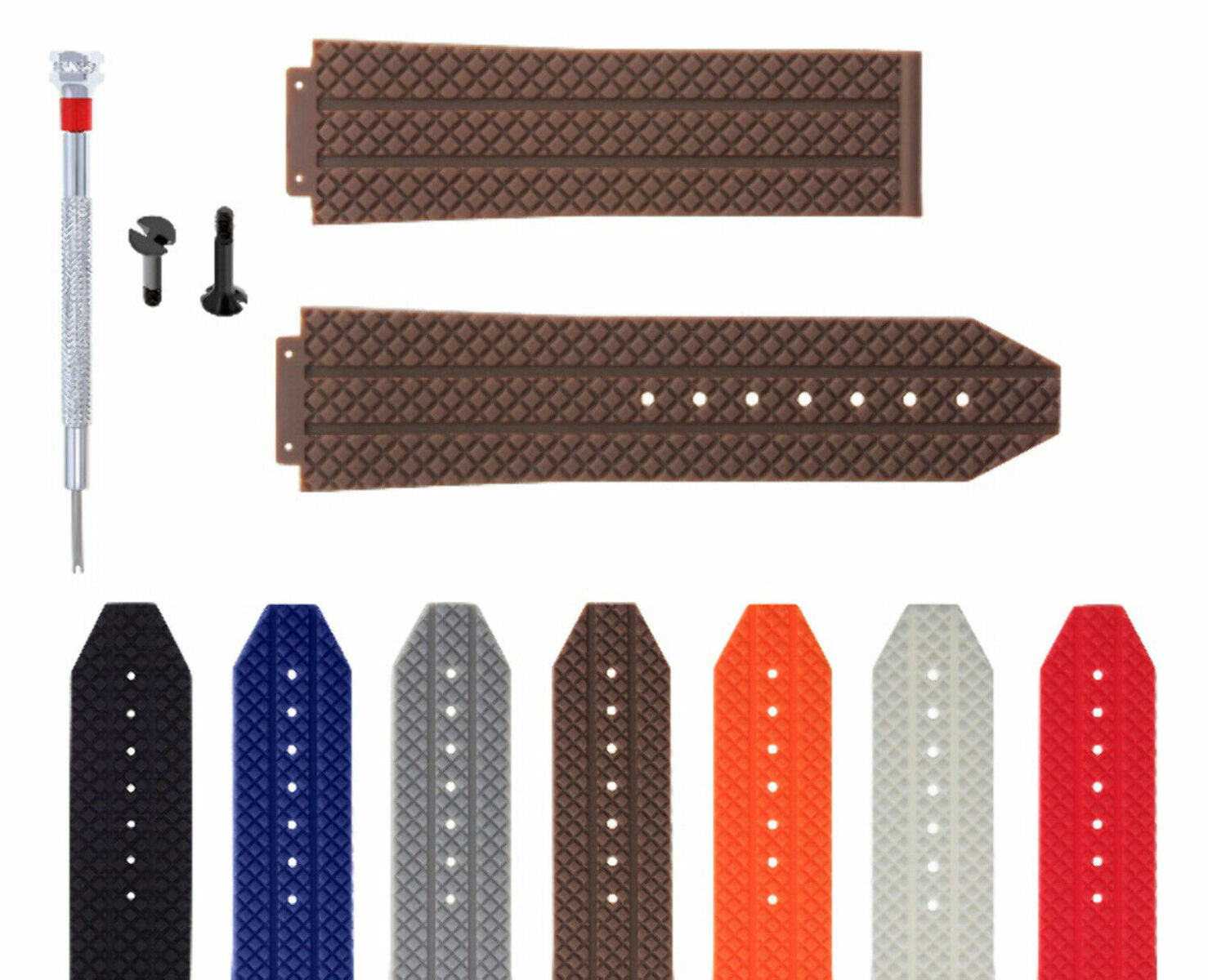 24-25MM RUBBER WATCH STRAP BAND FOR HUBLOT BANG CERAMIC 2 BK SCREW + SCREWDRIVER