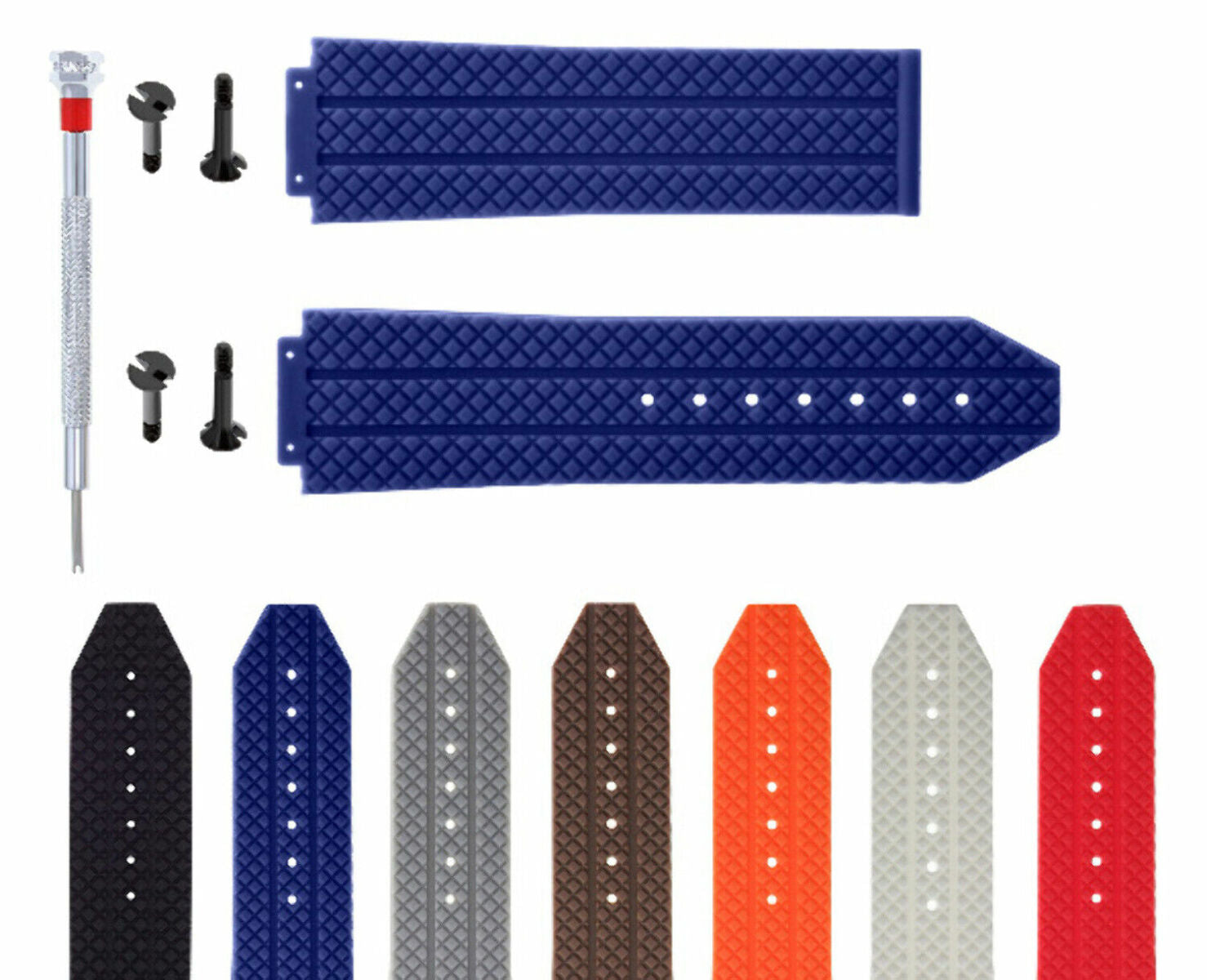 24-25MM RUBBER WATCH STRAP BAND FOR HUBLOT BANG CERAMIC 4 BK SCREW + SCREWDRIVER