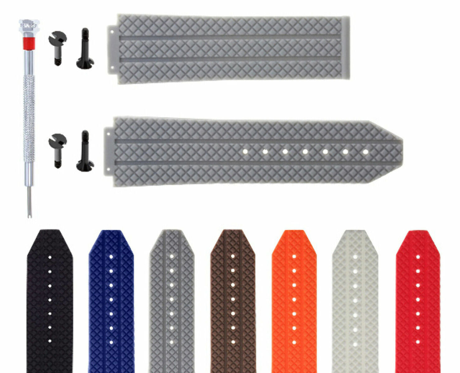 24-25MM RUBBER WATCH STRAP BAND FOR HUBLOT BANG CERAMIC 4 BK SCREW + SCREWDRIVER