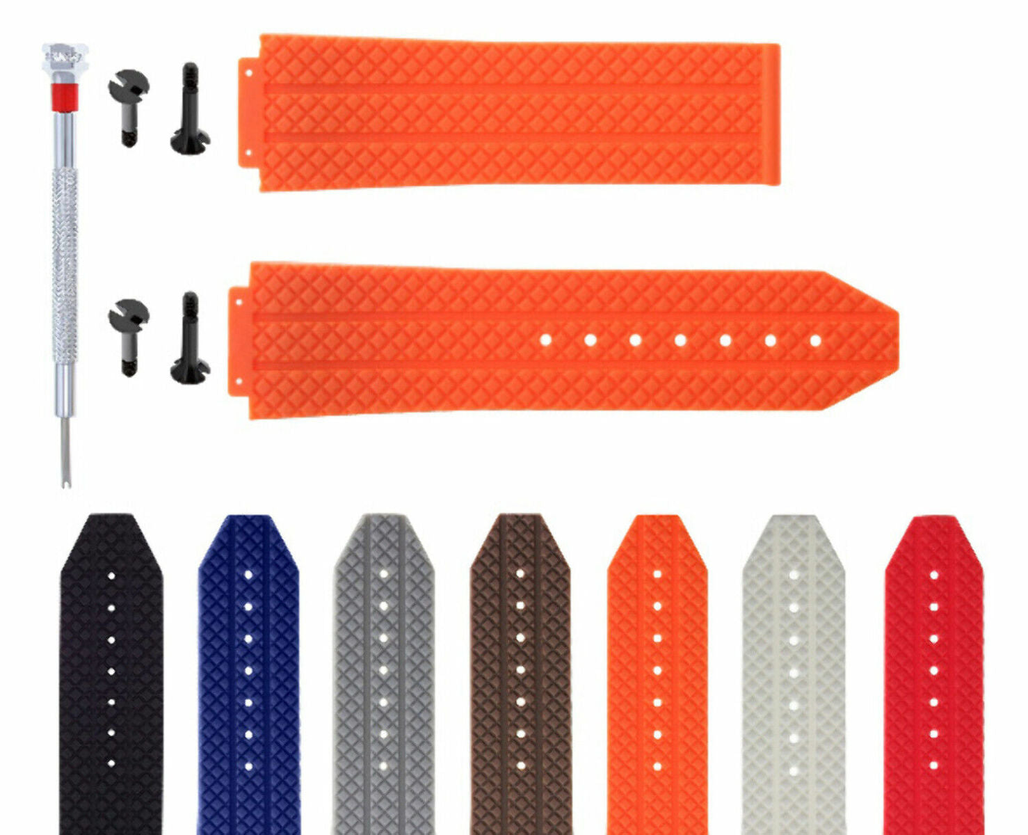 24-25MM RUBBER WATCH STRAP BAND FOR HUBLOT BANG CERAMIC 4 BK SCREW + SCREWDRIVER
