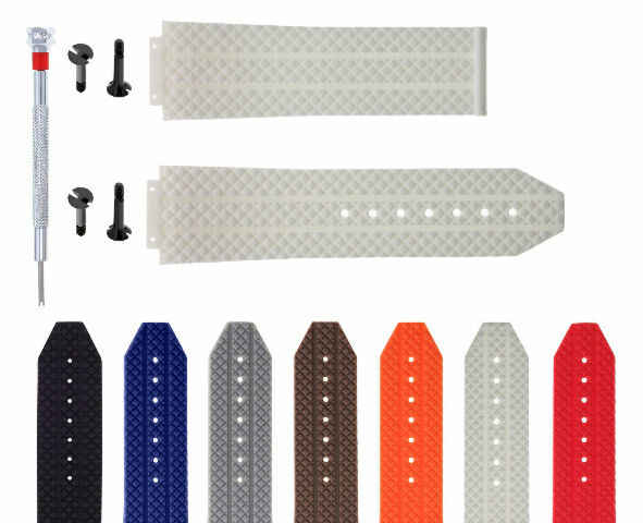 24MM-25MM RUBBER WATCH BAND STRAP WITH 4 BLACK SCREWS AND DRIVER FOR HUBLOT