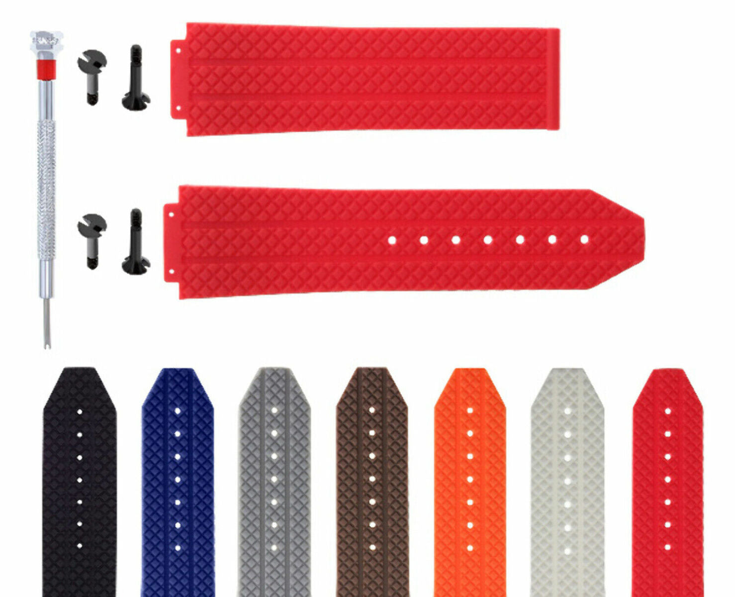 24-25MM RUBBER WATCH STRAP BAND FOR HUBLOT BANG CERAMIC 4 BK SCREW + SCREWDRIVER