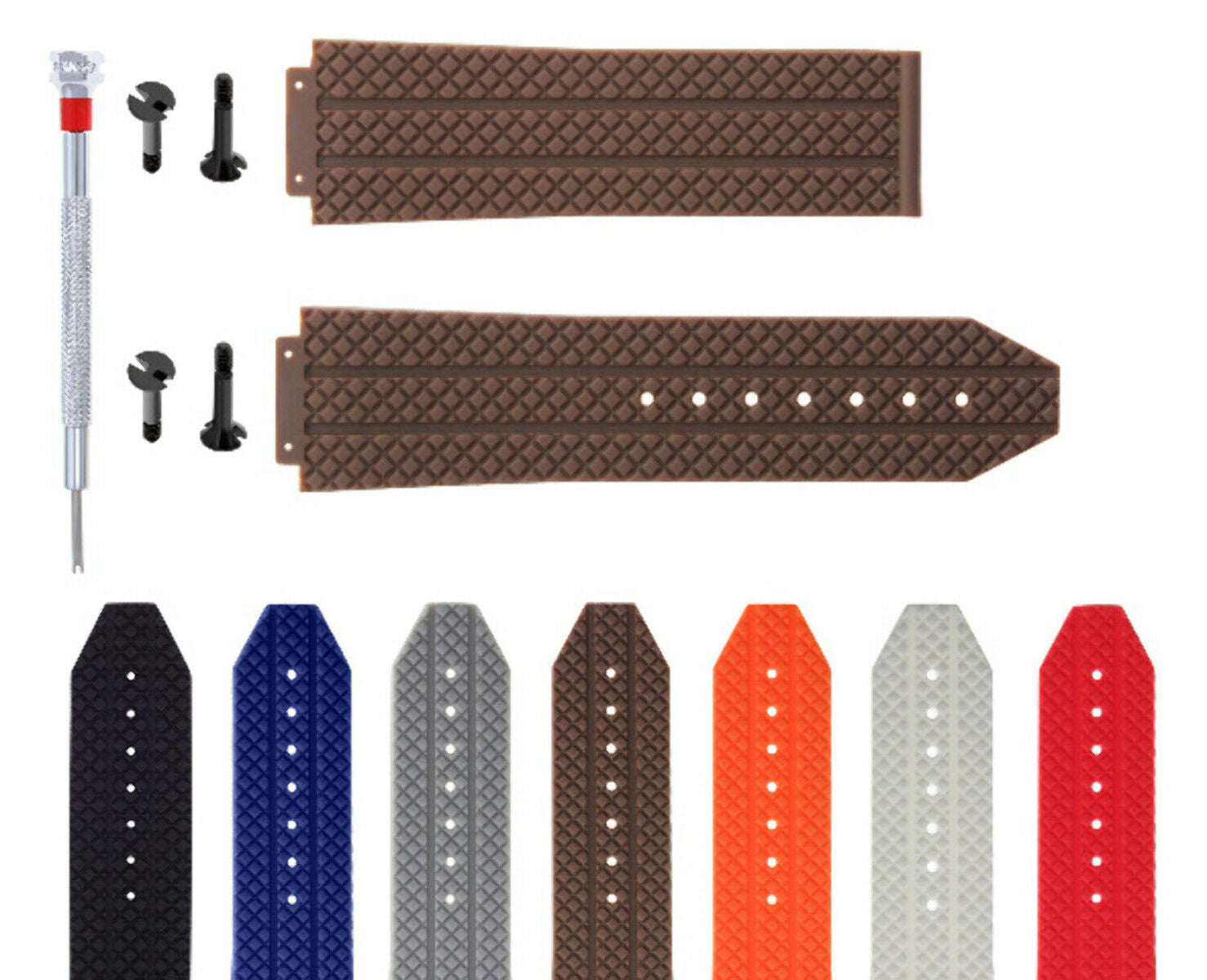 24-25MM RUBBER WATCH STRAP BAND FOR HUBLOT BANG CERAMIC 4 BK SCREW + SCREWDRIVER