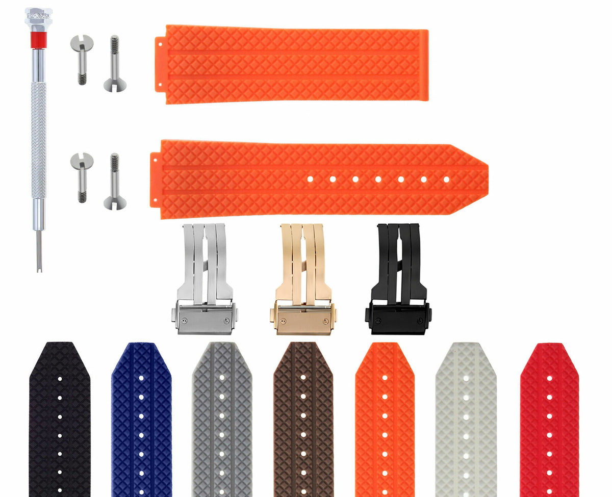 24-25MM RUBBER WATCH BAND FOR HUBLOT BIG BANG CERAMIC BUCKLE 4 SCREW SCREWDRIVER, Orange