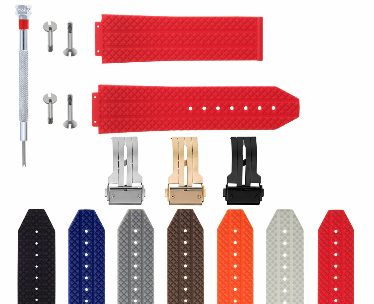 24-25MM RUBBER WATCH BAND FOR HUBLOT BIG BANG CERAMIC BUCKLE 4 SCREW SCREWDRIVER, Red