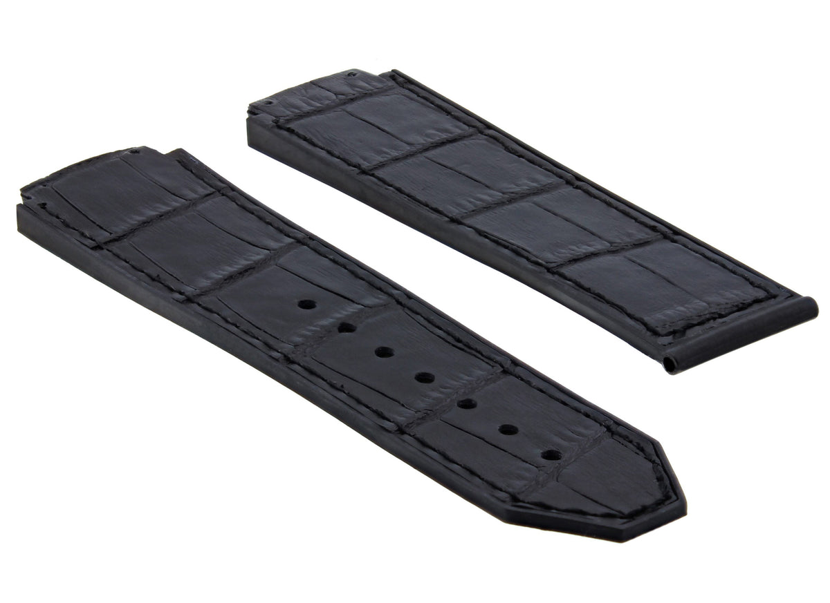 24MM ALLIGATOR LEATHER RUBBER WATCH BAND STRAP FOR 44-45MM HUBLOT H BIG BANG, Black, view 4