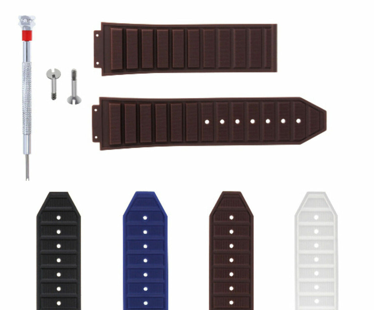 24-28MM RUBBER STRAP BAND FOR HUBLOT 44-48MM BIG BANG KING POWER SCREW + DRIVER, Brown