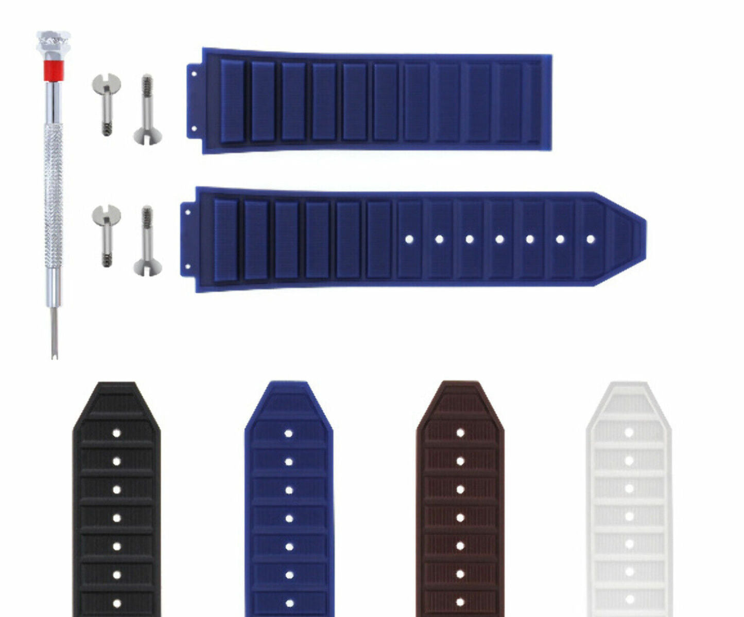 24-28MM RUBBER STRAP BAND FOR HUBLOT 44-45-48MM BIG BANG CLASP 4 SCREW S/DRIVER