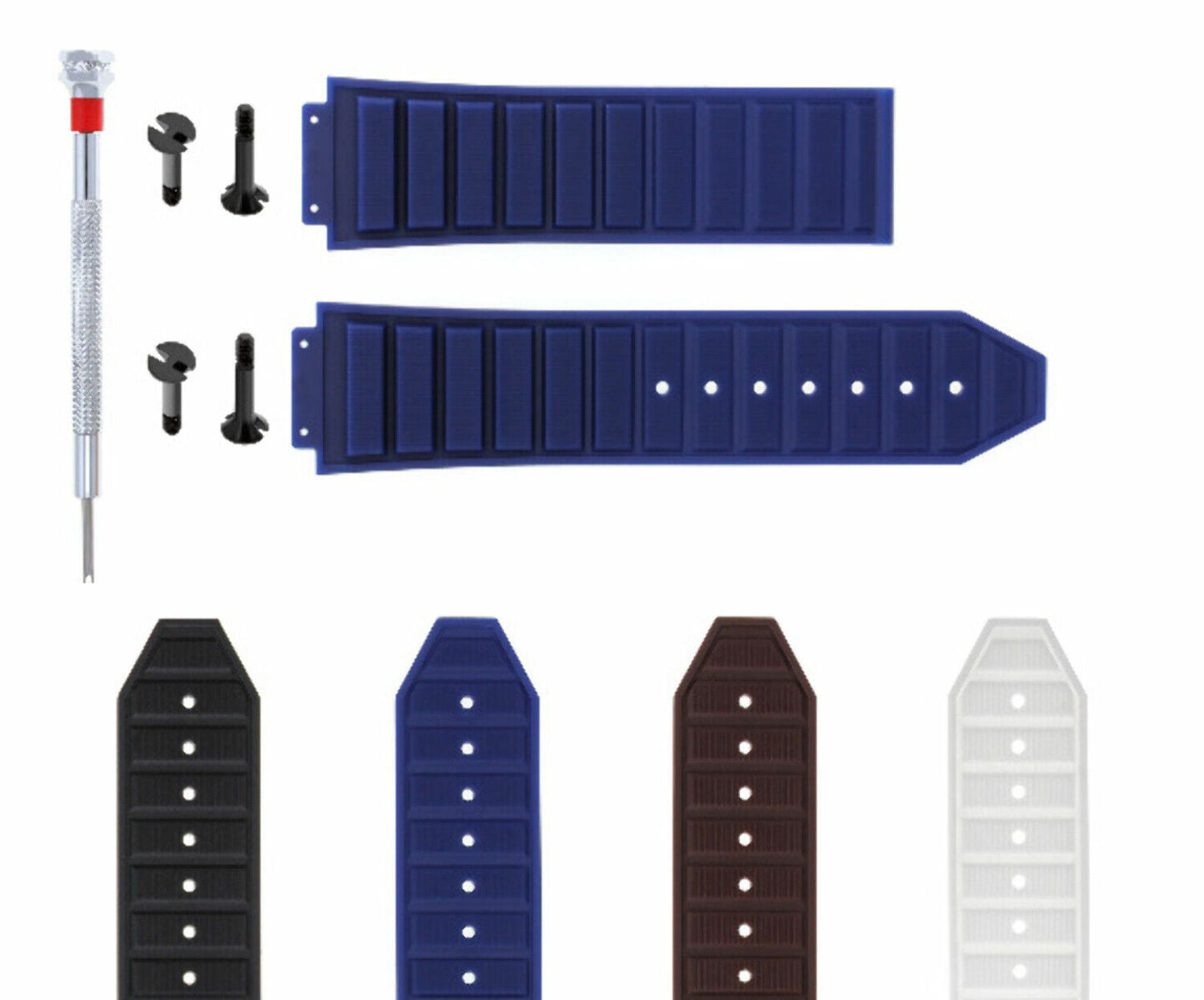 24-28MM RUBBER STRAP BAND FOR HUBLOT 44-45-48MM BIG BANG 4 BK SCREW SCREWDRIVER