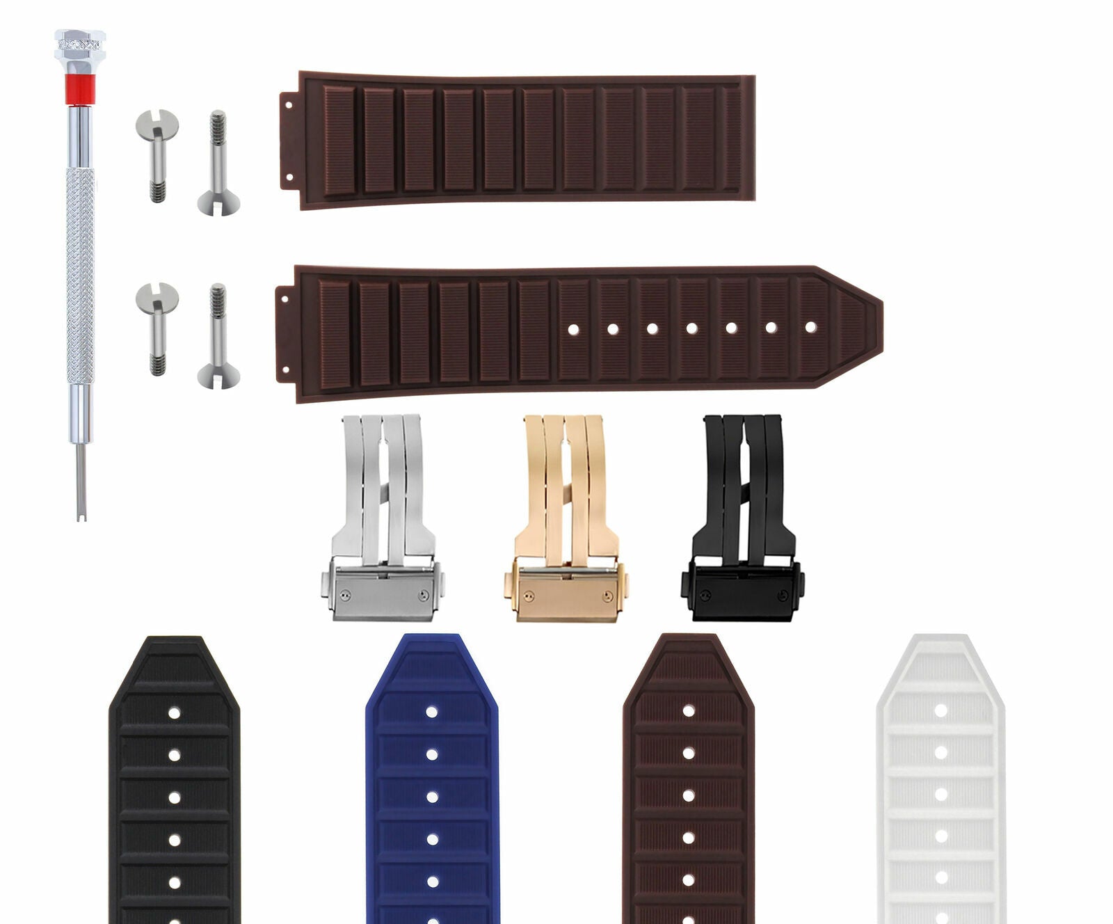 24-28MM RUBBER STRAP FOR H HUBLOT 44-48MM BIG BANG KING CLASP 4 SCREW S/DRIVER