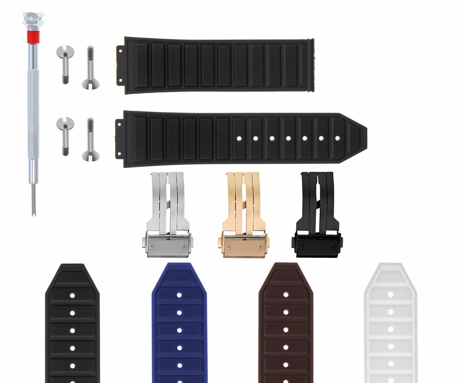 24-28MM RUBBER STRAP FOR H HUBLOT 44-48MM BIG BANG KING CLASP 4 SCREW S/DRIVER