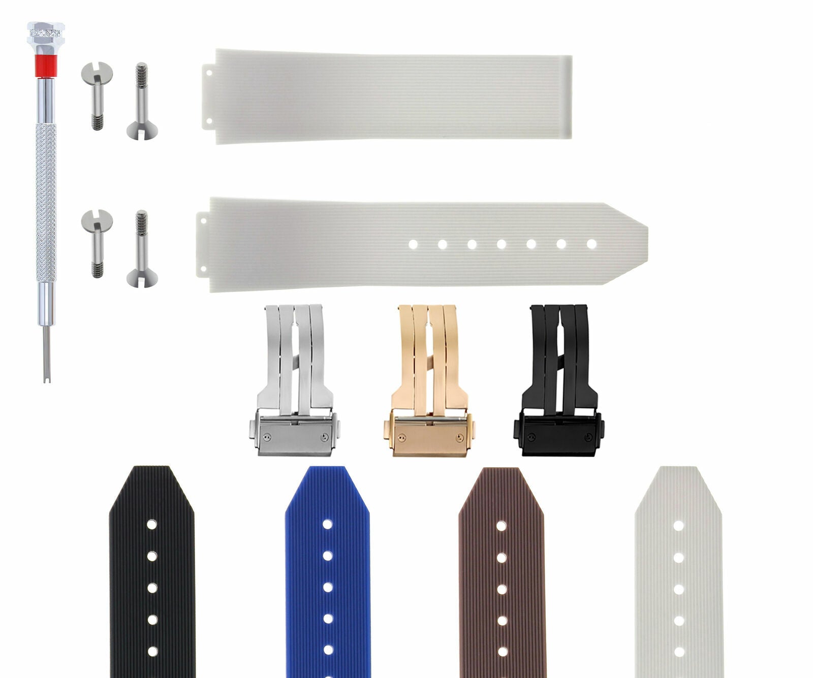 21-24-25MM RUBBER SILICONE WATCH BAND FOR H HUBLOT W/BUCKLE, 4 SCREW SCREWDRIVER