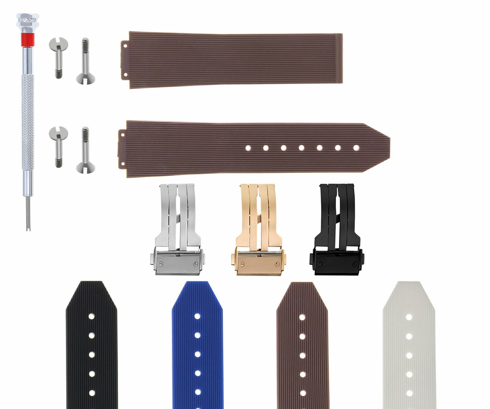 21-24-25MM RUBBER SILICONE WATCH BAND FOR H HUBLOT W/BUCKLE, 4 SCREW SCREWDRIVER