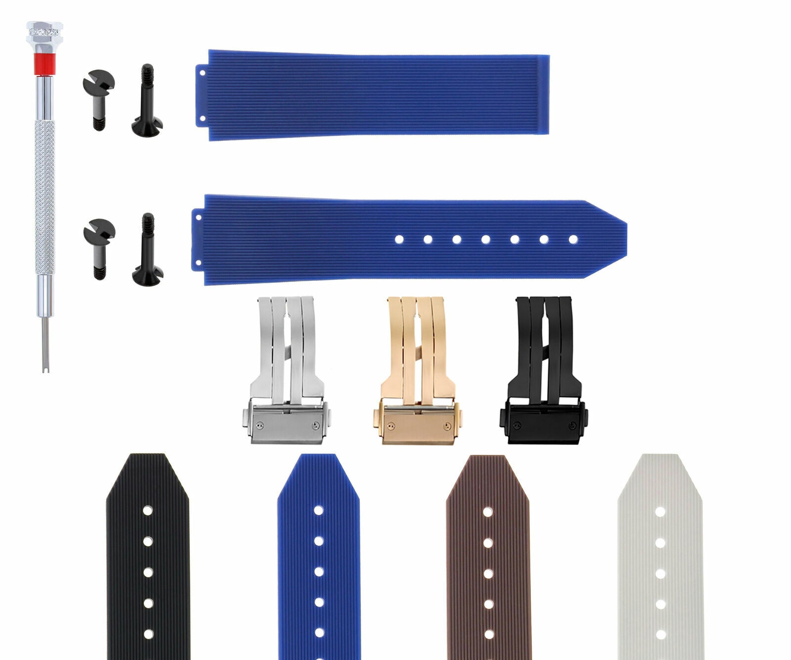 21-24-25MM RUBBER BAND STRAP FOR HUBLOT BIG BANG BUCKLE 4 BLK SCREW SCREWDRIVER