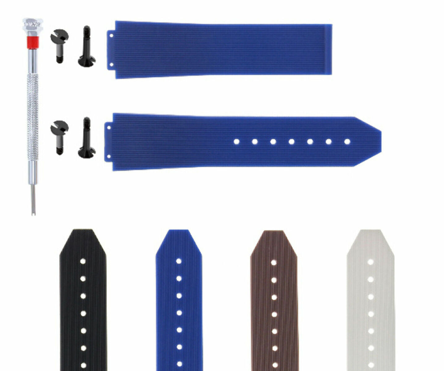 21-24-25MM RUBBER SILICONE WATCH BAND STRAP FOR H HUBLOT +4 BK SCREW SCREWDRIVER