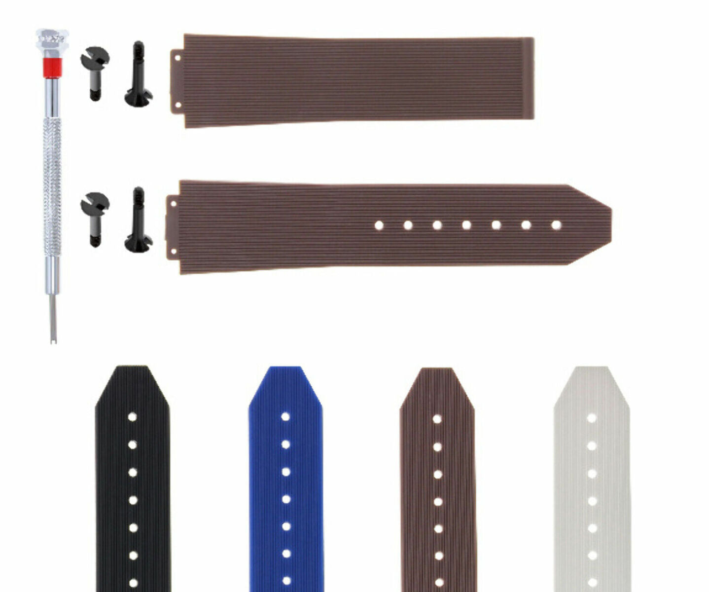 21-24-25MM RUBBER SILICONE WATCH BAND STRAP FOR H HUBLOT +4 BK SCREW SCREWDRIVER