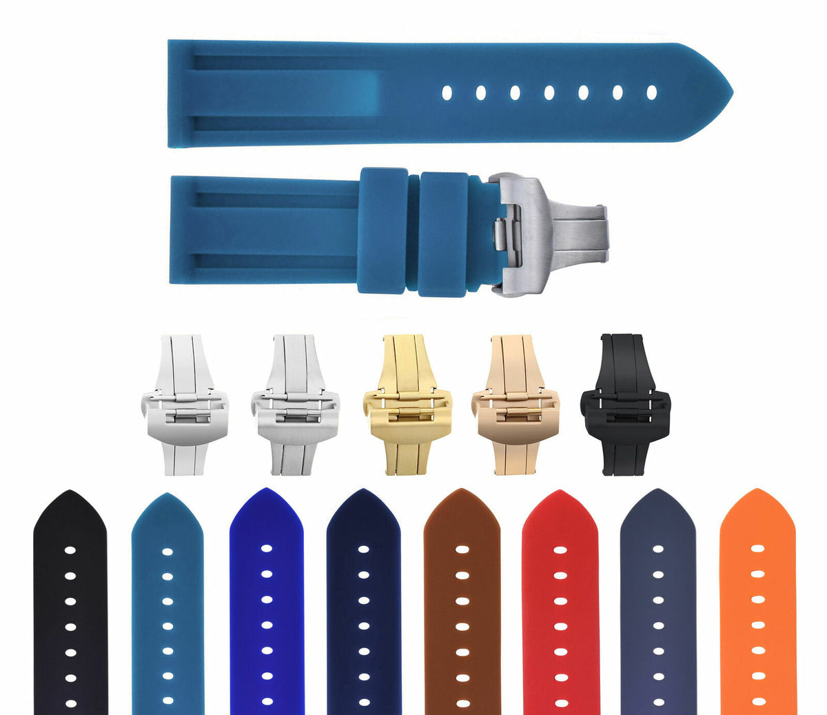 22MM - 24MM RUBBER DIVER STRAP BAND FOR PANERAI GMT MARINA LUMINOR RADIOMIR, Light Blue