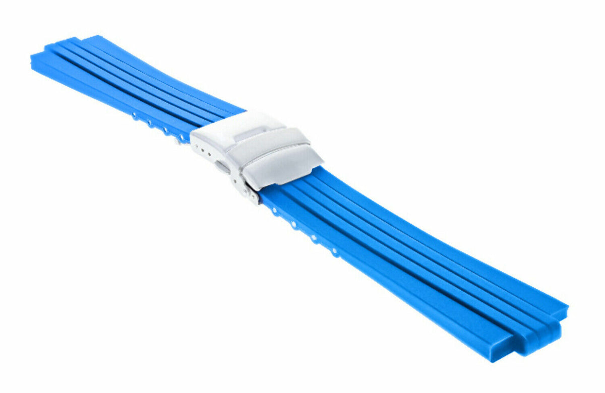 23-24MM SOFT RUBBER DIVER STRAP BAND RIBBED FOR ORIS TT1/TT2 F1 WATCH 10MM-11MM, Blue, view 2