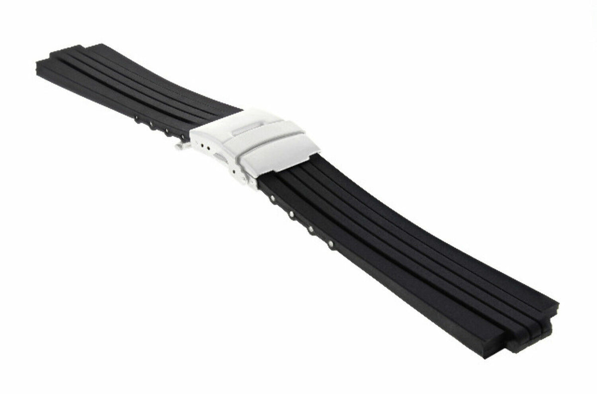 23-24MM SOFT RUBBER DIVER STRAP BAND RIBBED FOR ORIS TT1/TT2 F1 WATCH 10MM-11MM, Black, front view