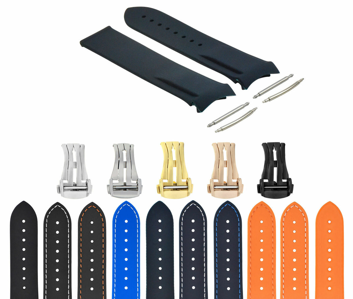 20-22MM RUBBER DIVER STRAP BAND FOR OMEGA SEAMASTER PLANET CURVED END + CLASP, Blue