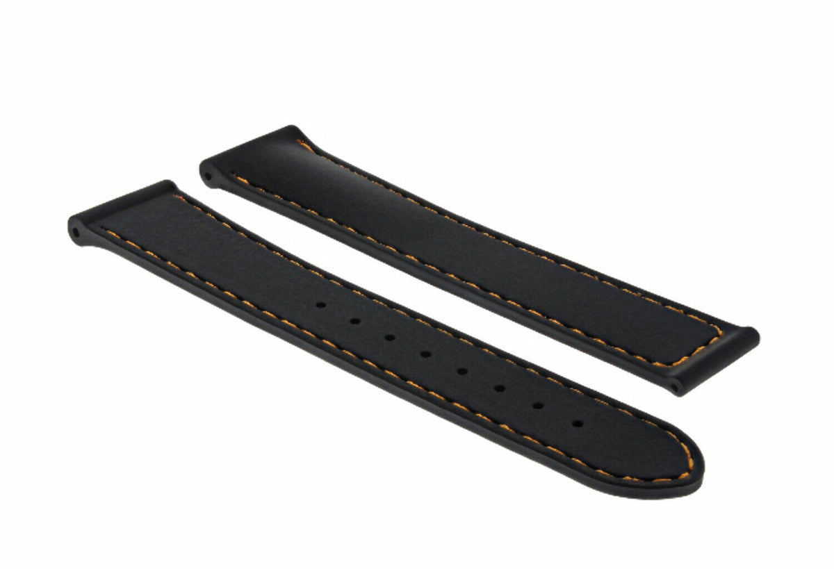 20MM RUBBER WATCH BAND STRAP FOR 41MM OMEGA SEAMASTER PLANET OCEAN SPEEDMASTER - Silver, Black with Orange Stitching, front view