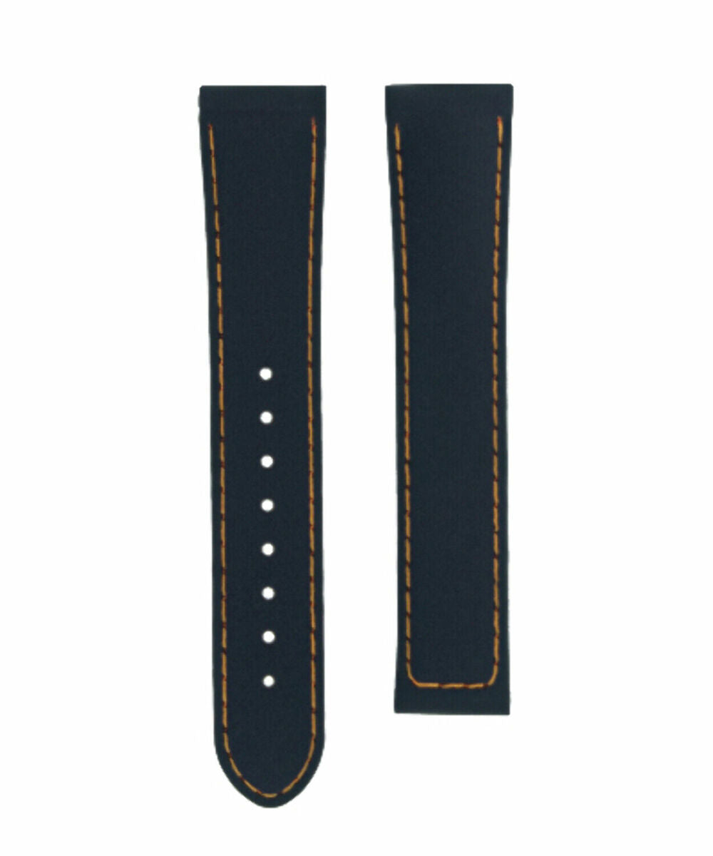 20MM RUBBER WATCH BAND STRAP FOR 41MM OMEGA SEAMASTER PLANET OCEAN SPEEDMASTER - Silver, Black with Orange Stitching, underside view