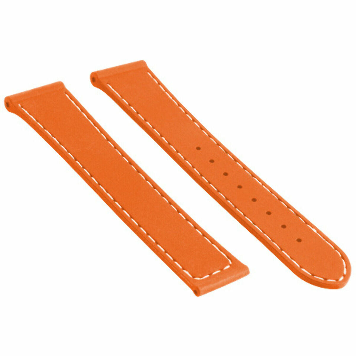 20MM RUBBER WATCH BAND STRAP FOR 41MM OMEGA SEAMASTER PLANET OCEAN SPEEDMASTER - Silver, Orange with White Stitching, front view