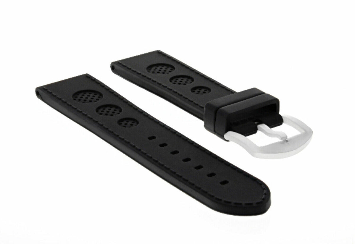 22MM 23MM 24MM GENUINE RUBBER SILICONE WATCH BAND STRAP FOR U-BOAT 48MM LUMINOX, Black, front view